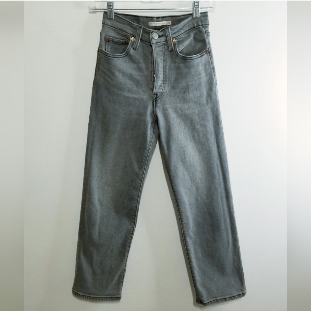 LEVI'S Ribcage Straight Ankle Gray Buttonfly High Rise Jeans - Picture 5 of 12